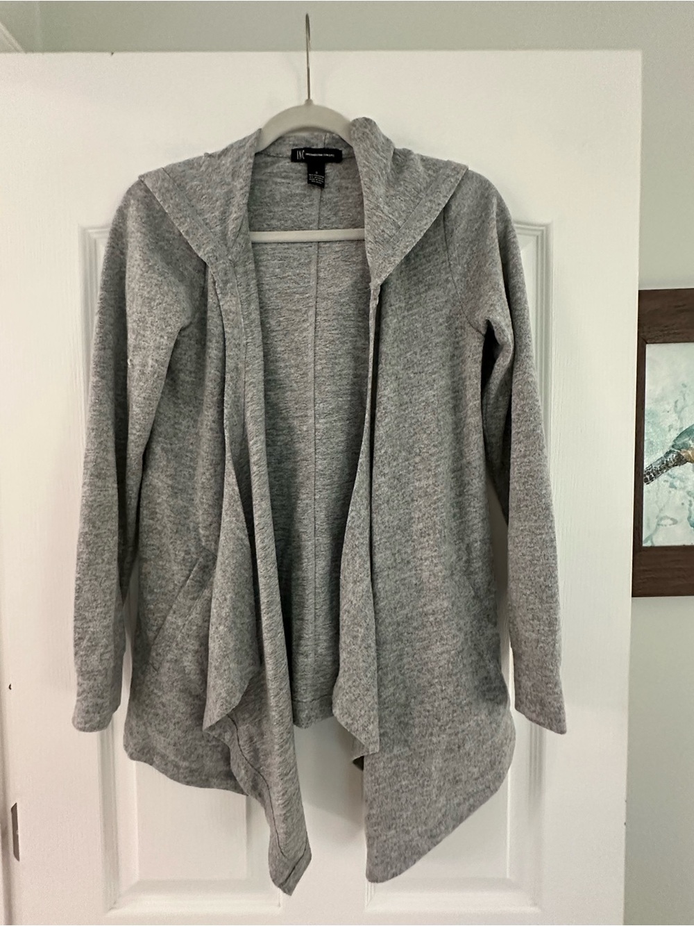 INC International Concepts Heather Gray Hooded Open-Front Cardigan
